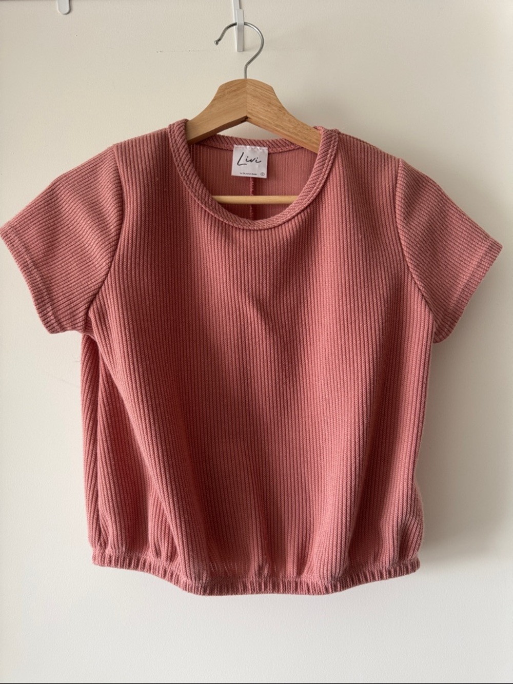 Olivia Rae Ribbed Short Sleeve Top in Dusty Rose